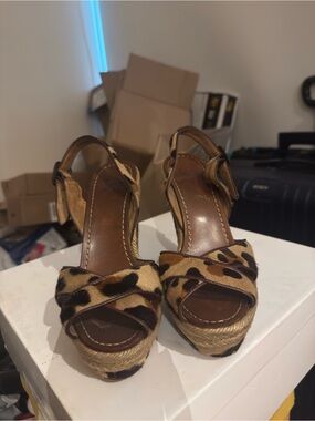 Christian Louboutin Leopard Calf-Hair Espadrille Platform Sandals - Brown/Black